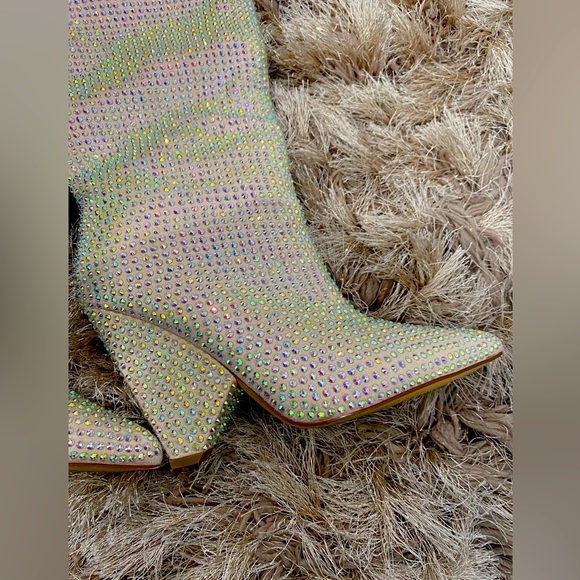 Nude, iridescent rhinestone over the knee/thigh high boots. - Picture 4 of 5